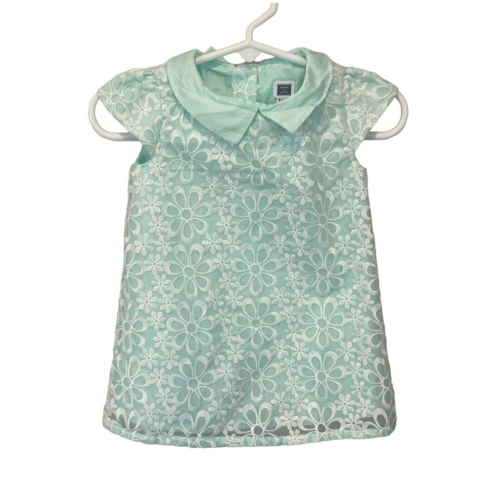Janie and Jack Special Occasion Dress green white Floral Embroidered 6-12 Months
